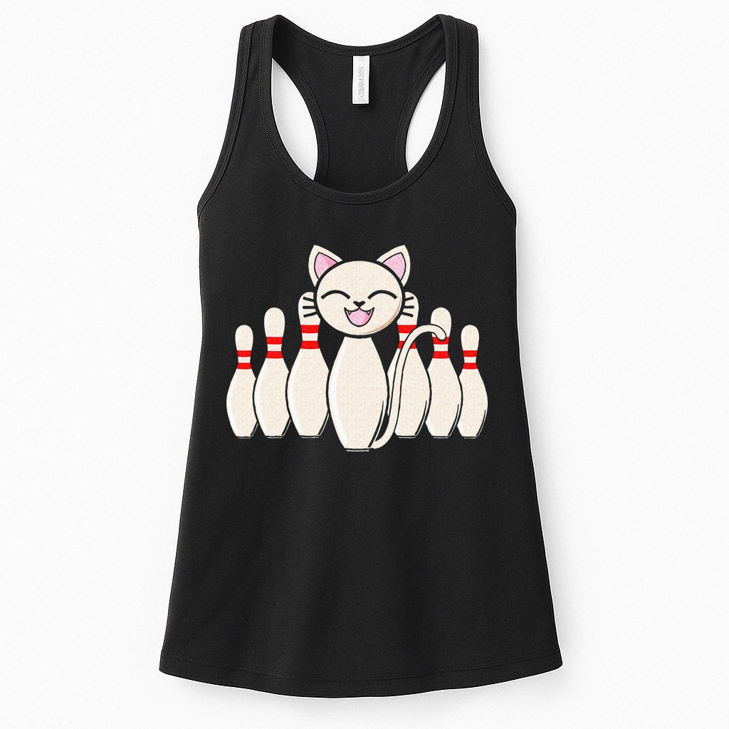 Funny Cat Lover Tee Bowling Pin Cat Bowler Bowling Player Womens Tank Top