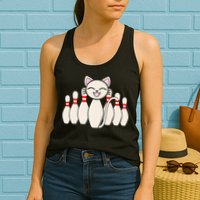 Funny Cat Lover Tee Bowling Pin Cat Bowler Bowling Player Womens Tank Top