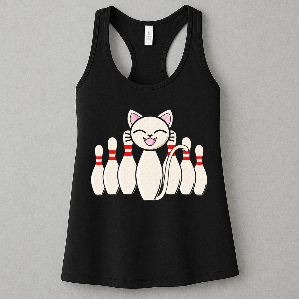 Funny Cat Lover Tee Bowling Pin Cat Bowler Bowling Player Womens Tank Top