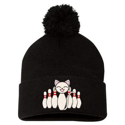 Funny Cat Lover Tee Bowling Pin Cat Bowler Bowling Player Pom Pom 12in Knit Beanie