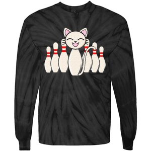 Funny Cat Lover Tee Bowling Pin Cat Bowler Bowling Player Tie-Dye Long Sleeve Shirt