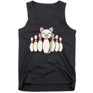 Funny Cat Lover Tee Bowling Pin Cat Bowler Bowling Player Tank Top