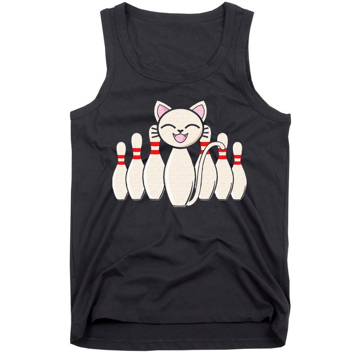 Funny Cat Lover Tee Bowling Pin Cat Bowler Bowling Player Tank Top
