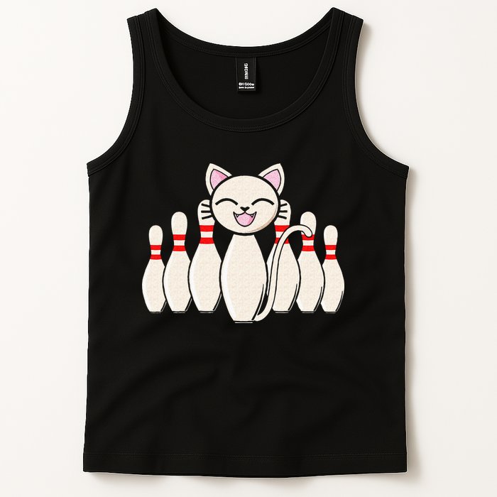 Funny Cat Lover Tee Bowling Pin Cat Bowler Bowling Player Tank Top