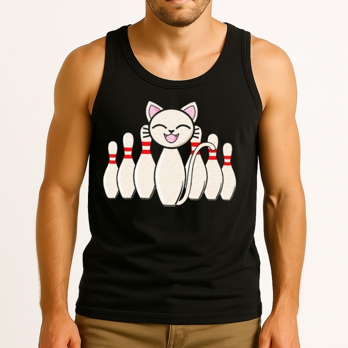 Funny Cat Lover Tee Bowling Pin Cat Bowler Bowling Player Tank Top