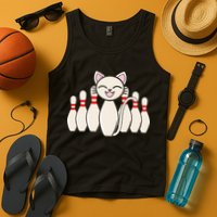 Funny Cat Lover Tee Bowling Pin Cat Bowler Bowling Player Tank Top