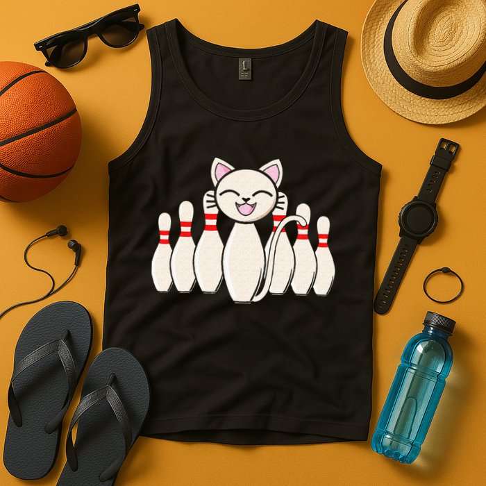 Funny Cat Lover Tee Bowling Pin Cat Bowler Bowling Player Tank Top