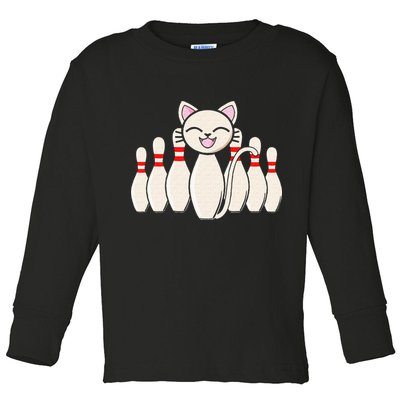 Funny Cat Lover Tee Bowling Pin Cat Bowler Bowling Player Toddler Long Sleeve Shirt