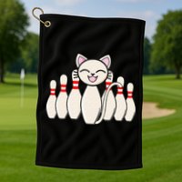 Funny Cat Lover Tee Bowling Pin Cat Bowler Bowling Player Golf Towel