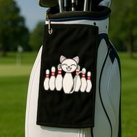 Funny Cat Lover Tee Bowling Pin Cat Bowler Bowling Player Golf Towel