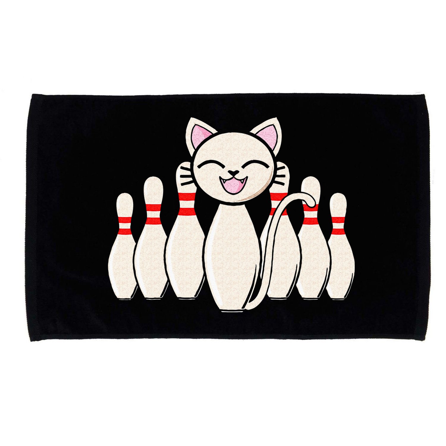 Funny Cat Lover Tee Bowling Pin Cat Bowler Bowling Player Microfiber Hand Towel