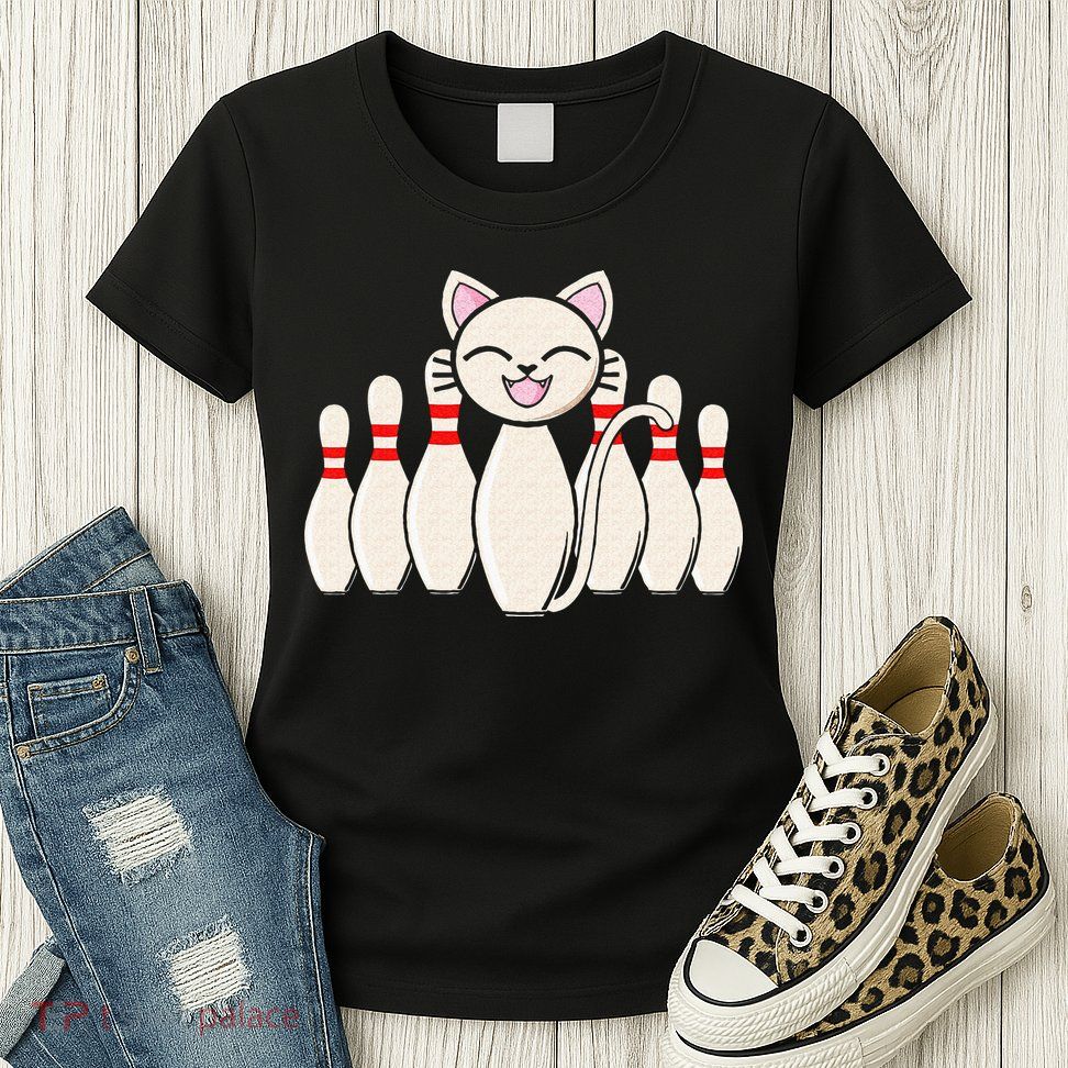 Funny Cat Lover Tee Bowling Pin Cat Bowler Bowling Player Women's T-Shirt