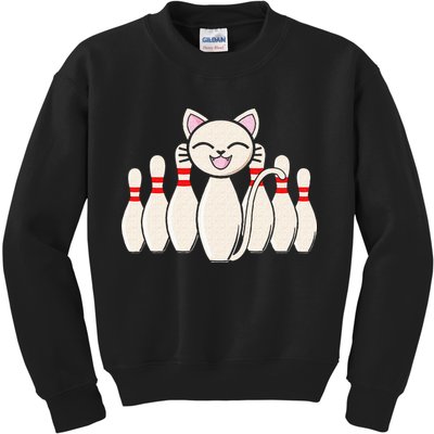 Funny Cat Lover Tee Bowling Pin Cat Bowler Bowling Player Kids Sweatshirt
