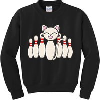 Funny Cat Lover Tee Bowling Pin Cat Bowler Bowling Player Kids Sweatshirt