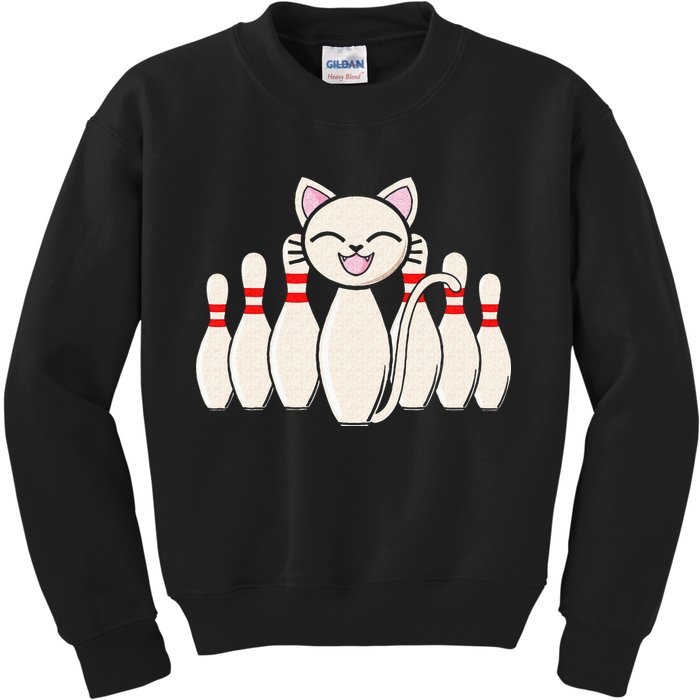Funny Cat Lover Tee Bowling Pin Cat Bowler Bowling Player Kids Sweatshirt