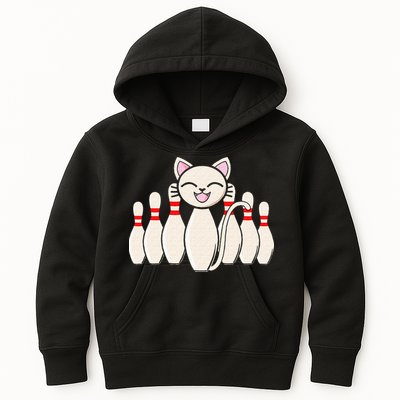 Funny Cat Lover Tee Bowling Pin Cat Bowler Bowling Player Kids Hoodie