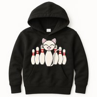 Funny Cat Lover Tee Bowling Pin Cat Bowler Bowling Player Kids Hoodie