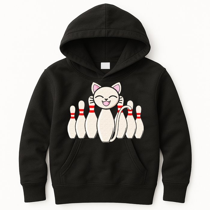 Funny Cat Lover Tee Bowling Pin Cat Bowler Bowling Player Kids Hoodie
