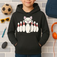 Funny Cat Lover Tee Bowling Pin Cat Bowler Bowling Player Kids Hoodie