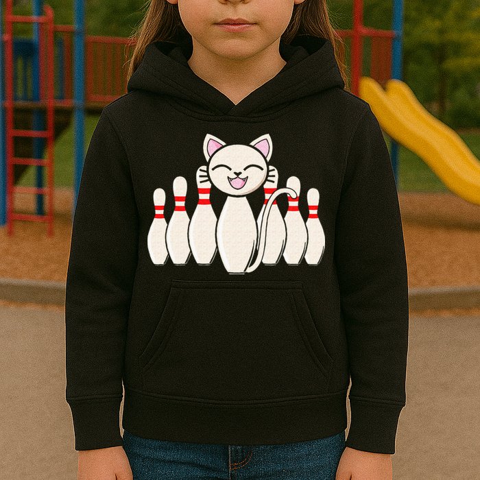 Funny Cat Lover Tee Bowling Pin Cat Bowler Bowling Player Kids Hoodie