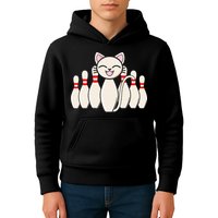 Funny Cat Lover Tee Bowling Pin Cat Bowler Bowling Player Kids Hoodie