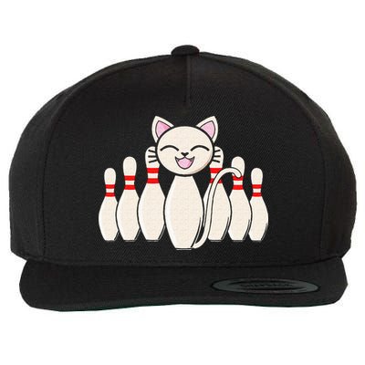 Funny Cat Lover Tee Bowling Pin Cat Bowler Bowling Player Wool Snapback Cap