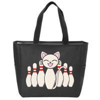 Funny Cat Lover Tee Bowling Pin Cat Bowler Bowling Player Zip Tote Bag