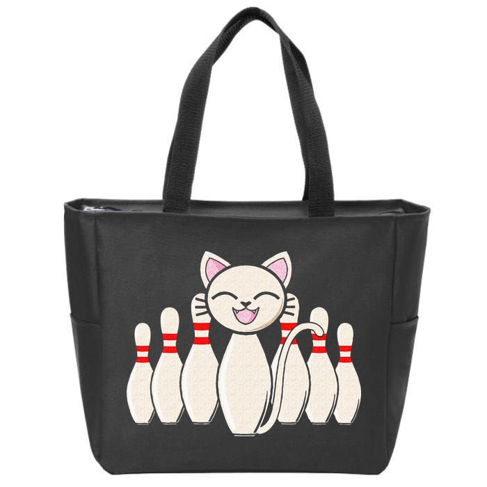 Funny Cat Lover Tee Bowling Pin Cat Bowler Bowling Player Zip Tote Bag