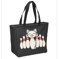 Funny Cat Lover Tee Bowling Pin Cat Bowler Bowling Player Zip Tote Bag