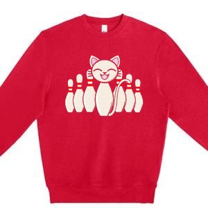 Funny Cat Lover Tee Bowling Pin Cat Bowler Bowling Player Premium Crewneck Sweatshirt