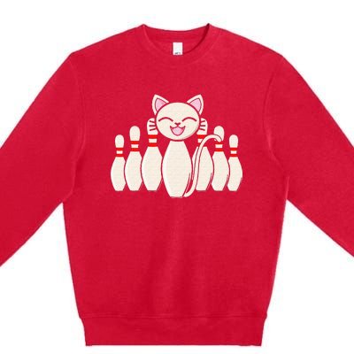 Funny Cat Lover Tee Bowling Pin Cat Bowler Bowling Player Premium Crewneck Sweatshirt