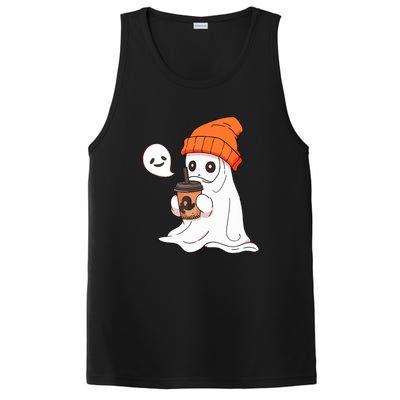 Funny Cute Little Ghost Halloween Spooky Season Drinking Coffee Gift PosiCharge Competitor Tank