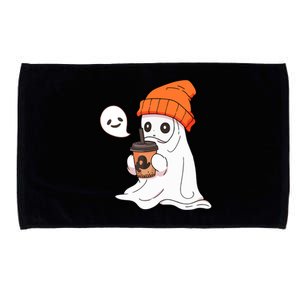 Funny Cute Little Ghost Halloween Spooky Season Drinking Coffee Gift Microfiber Hand Towel