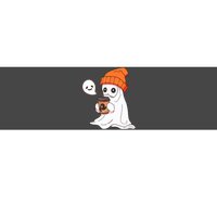 Funny Cute Little Ghost Halloween Spooky Season Drinking Coffee Gift Bumper Sticker