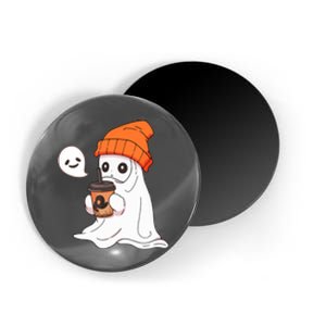 Funny Cute Little Ghost Halloween Spooky Season Drinking Coffee Gift Magnet