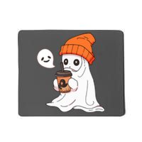 Funny Cute Little Ghost Halloween Spooky Season Drinking Coffee Gift Mousepad