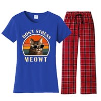 Funny Cat Loves Cats Don't Stress Meowt Gift Women's Flannel Pajama Set