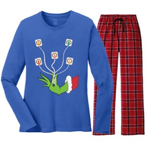 Funny Christmas Lights Ekg Leads Cheat Sheet Nurse Christmas Gift Women's Long Sleeve Flannel Pajama Set 