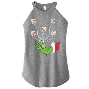 Funny Christmas Lights Ekg Leads Cheat Sheet Nurse Christmas Gift Women's Perfect Tri Rocker Tank