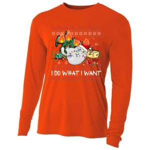 Funny Cat Lovers I Do What I Want Ugly Christmas Sweater Meaningful Gift Cooling Performance Long Sleeve Crew