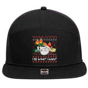 Funny Cat Lovers I Do What I Want Ugly Christmas Sweater Meaningful Gift 7 Panel Mesh Trucker Snapback Hat