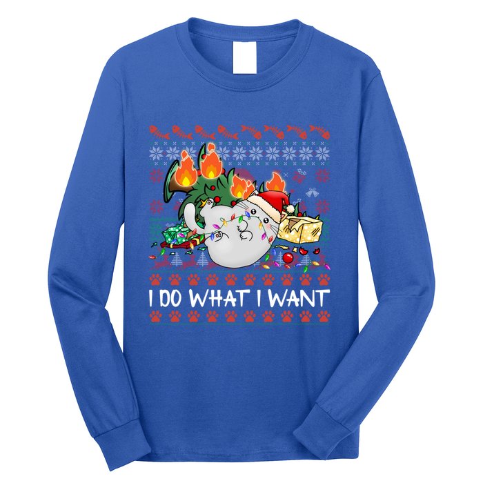 Funny Cat Lovers I Do What I Want Ugly Christmas Sweater Meaningful Gift Long Sleeve Shirt