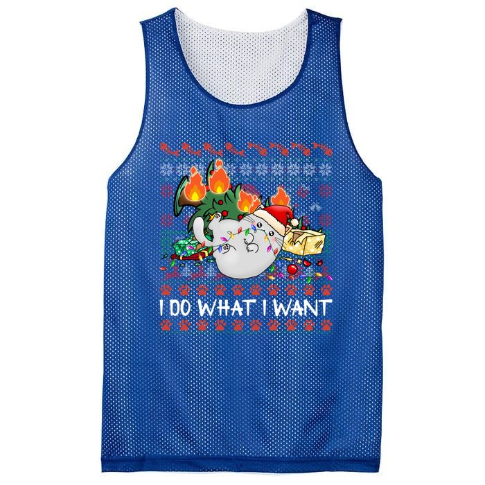 Funny Cat Lovers I Do What I Want Ugly Christmas Sweater Meaningful Gift Mesh Reversible Basketball Jersey Tank