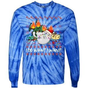 Funny Cat Lovers I Do What I Want Ugly Christmas Sweater Meaningful Gift Tie-Dye Long Sleeve Shirt