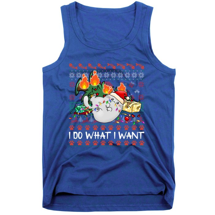 Funny Cat Lovers I Do What I Want Ugly Christmas Sweater Meaningful Gift Tank Top