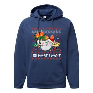 Funny Cat Lovers I Do What I Want Ugly Christmas Sweater Meaningful Gift Performance Fleece Hoodie