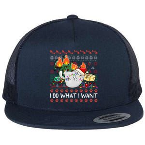 Funny Cat Lovers I Do What I Want Ugly Christmas Sweater Meaningful Gift Flat Bill Trucker Hat