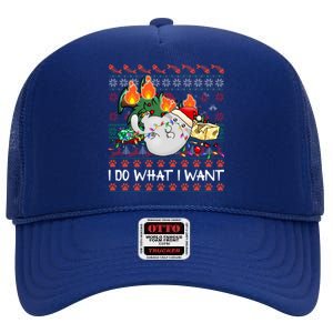 Funny Cat Lovers I Do What I Want Ugly Christmas Sweater Meaningful Gift High Crown Mesh Back Trucker Hat