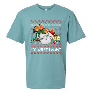 Funny Cat Lovers I Do What I Want Ugly Christmas Sweater Meaningful Gift Sueded Cloud Jersey T-Shirt