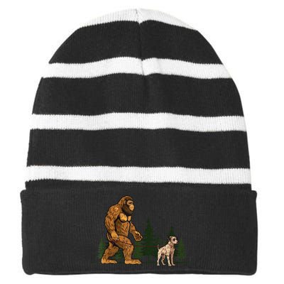 Funny Catahoula Leopard Bigfoot Dog Walking Dog Mom Dad Striped Beanie with Solid Band